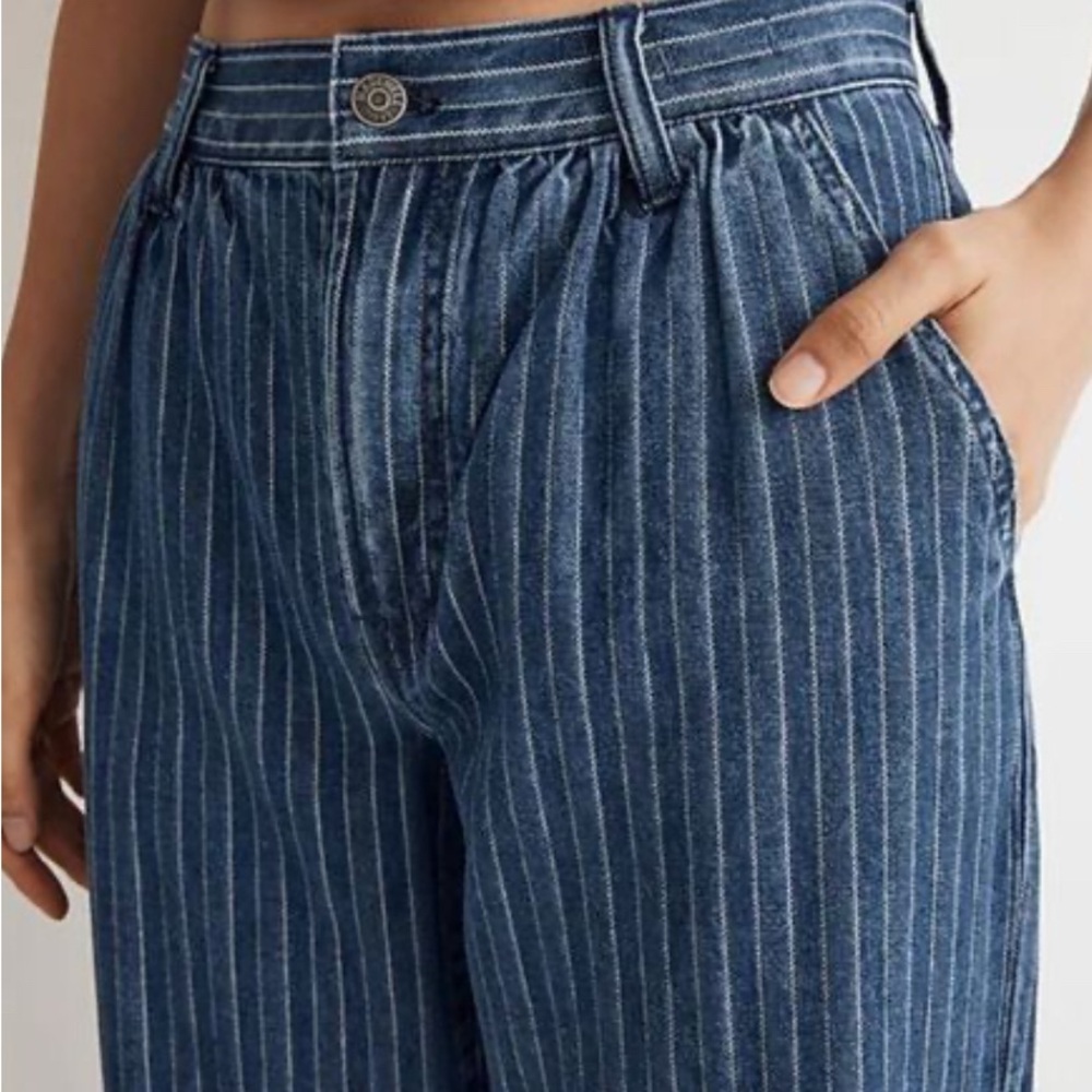 The Perfect Vintage Wide-Leg Trouser Denim in Indigo Stripe